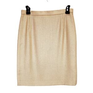 Escada Skirt Womens 6 US 38 EU Beige Check Wool Silk Pencil Lined Margaretha Ley